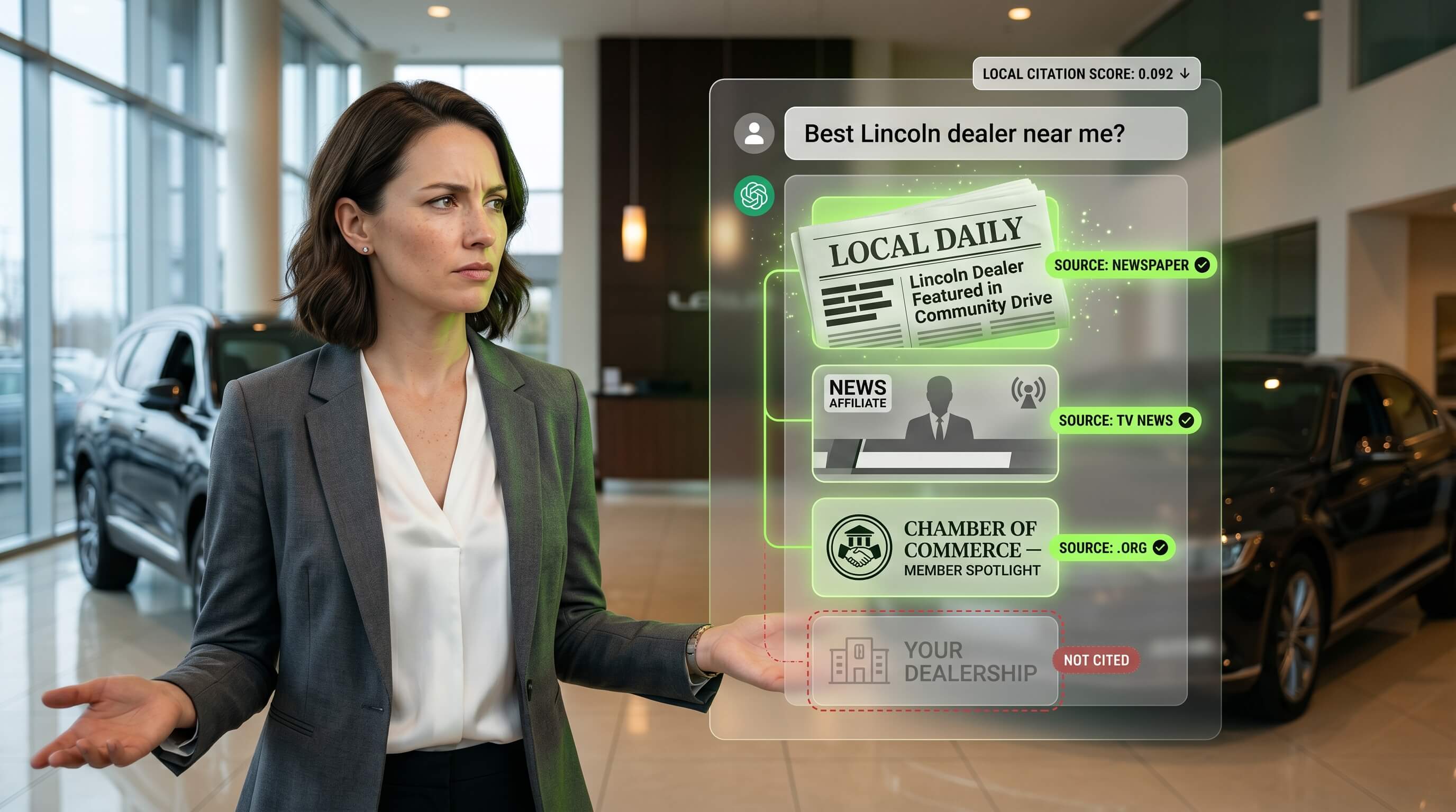 Dealership newspaper coverage rendered as the source AI cites in a local query.