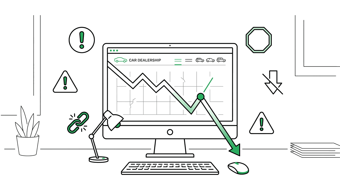 Notion-style illustration for 6 Reasons Your Dealership Website Traffic Tanked