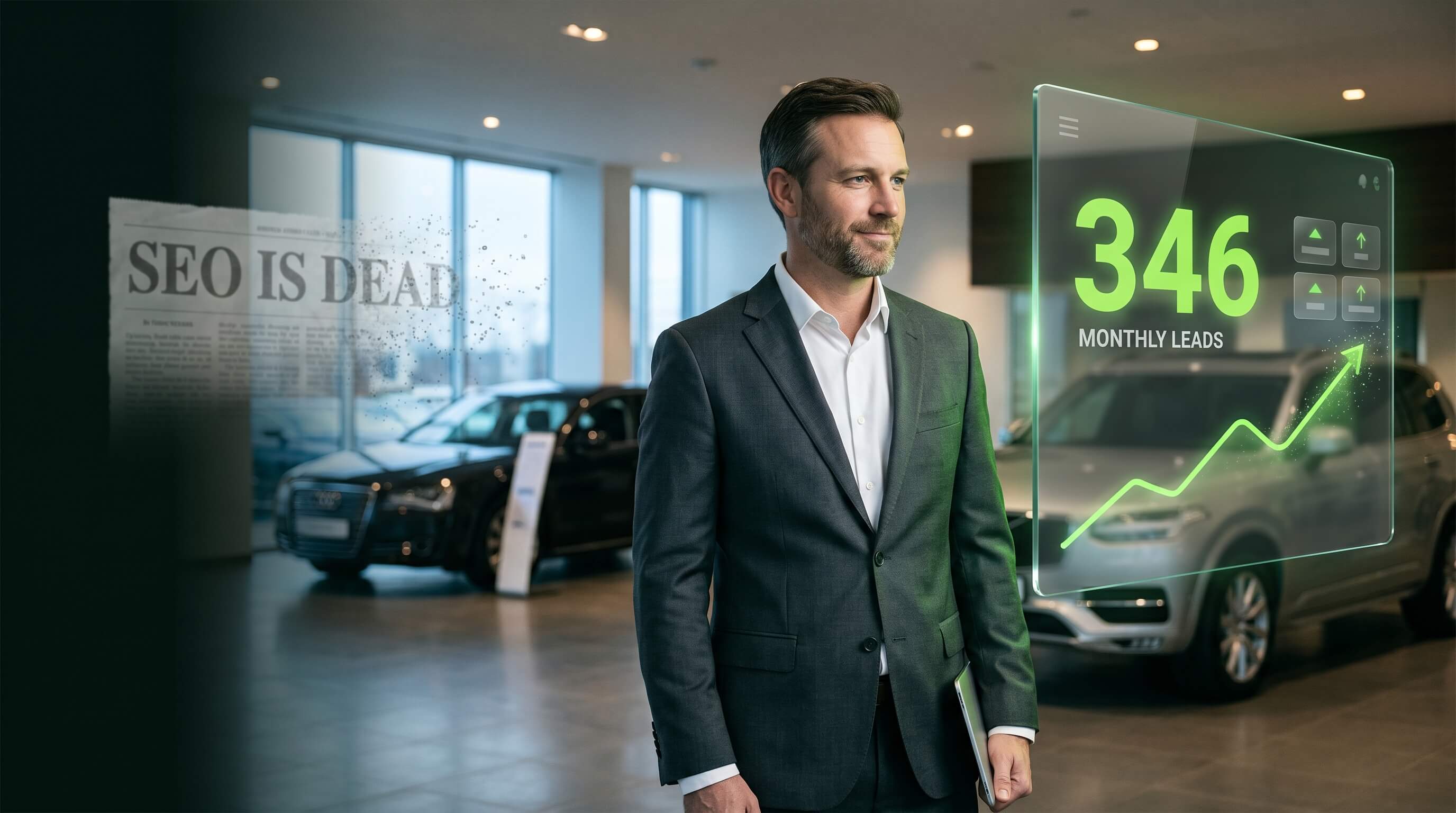 Notion-style illustration for They Said SEO Was Dead. Our Dealer Hit 346 Leads.