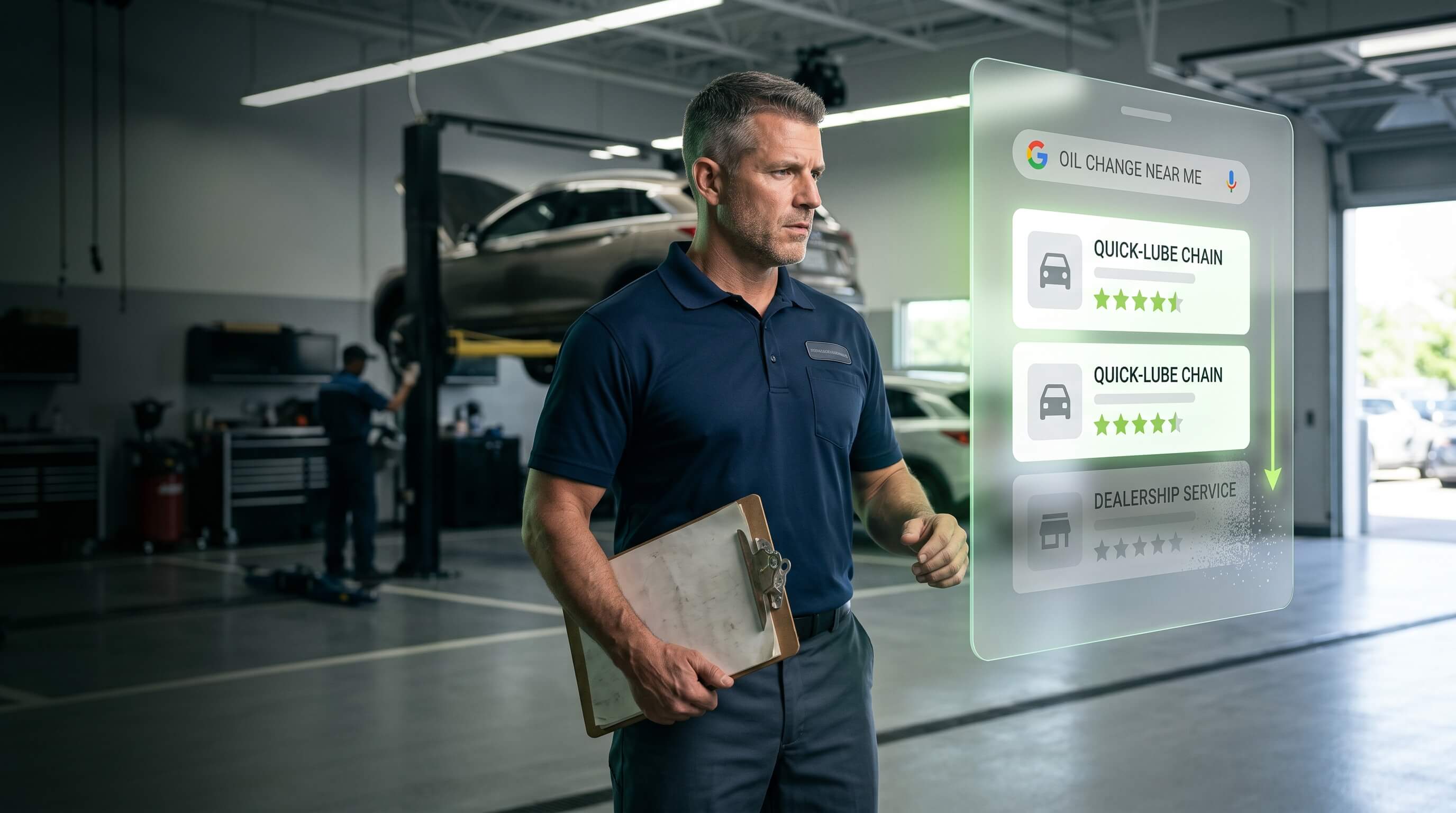 The per-service architecture that gets dealership service drives ranking for the queries quick-lube chains currently dominate.