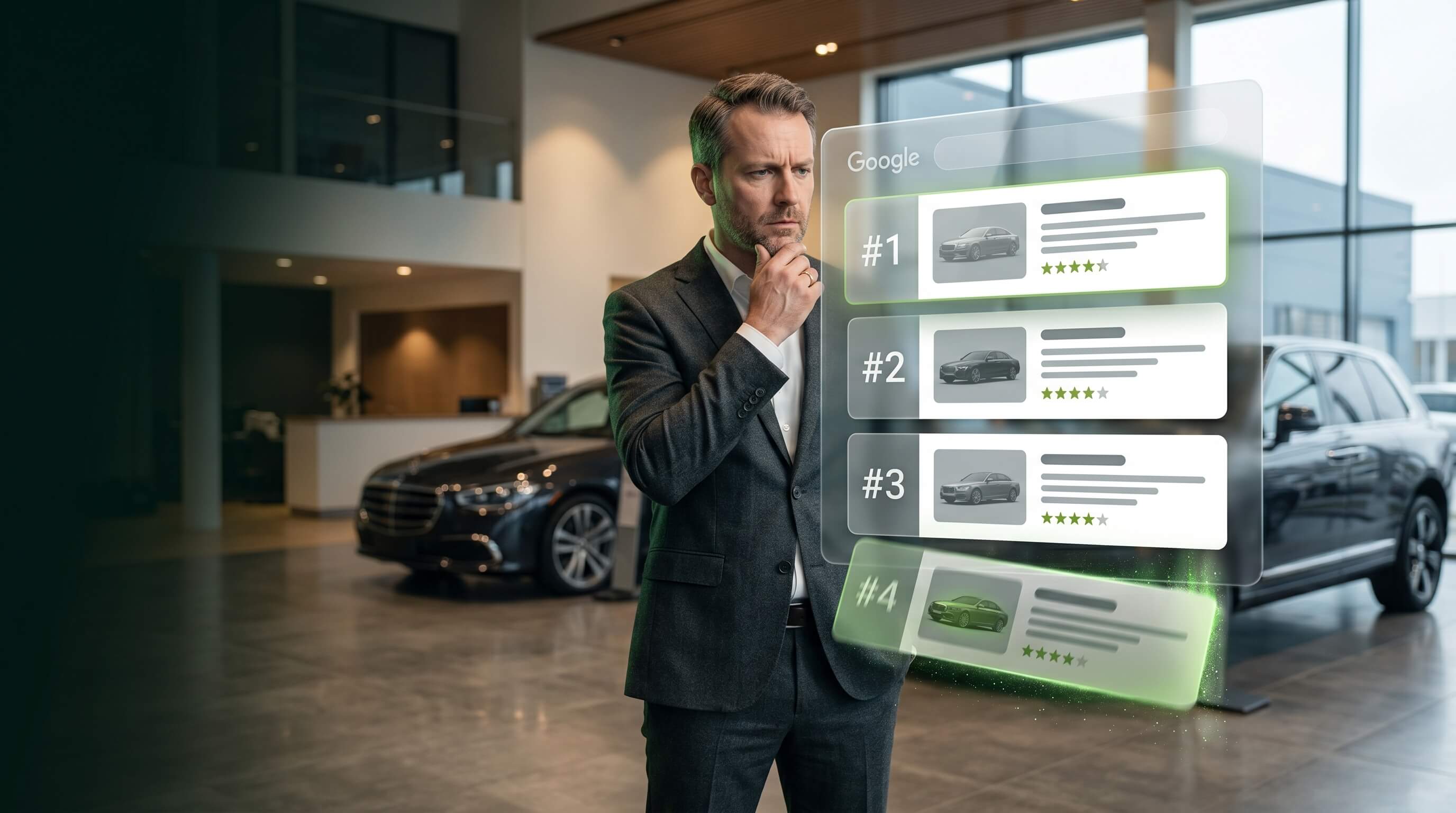 Notion-style illustration for Your Dealership Dropped Off Page One. Here's Why.