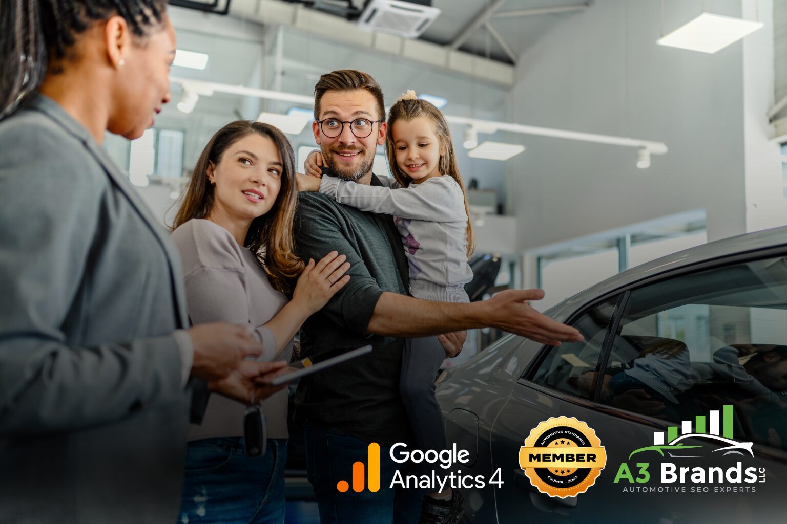 Family Buying Cars - Car Dealership Showroom