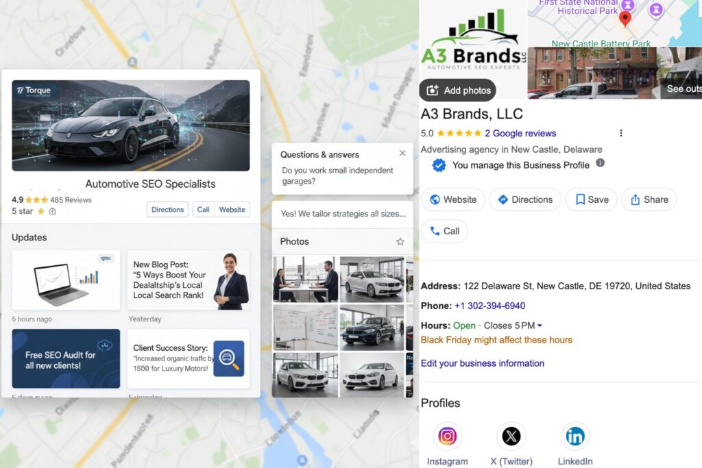 Google Business Profile example showing strong reviews, updated photos, and active posts