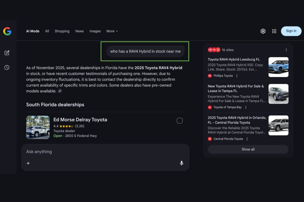 "who has a RAV4 Hybrid in stock near me" - Local search result