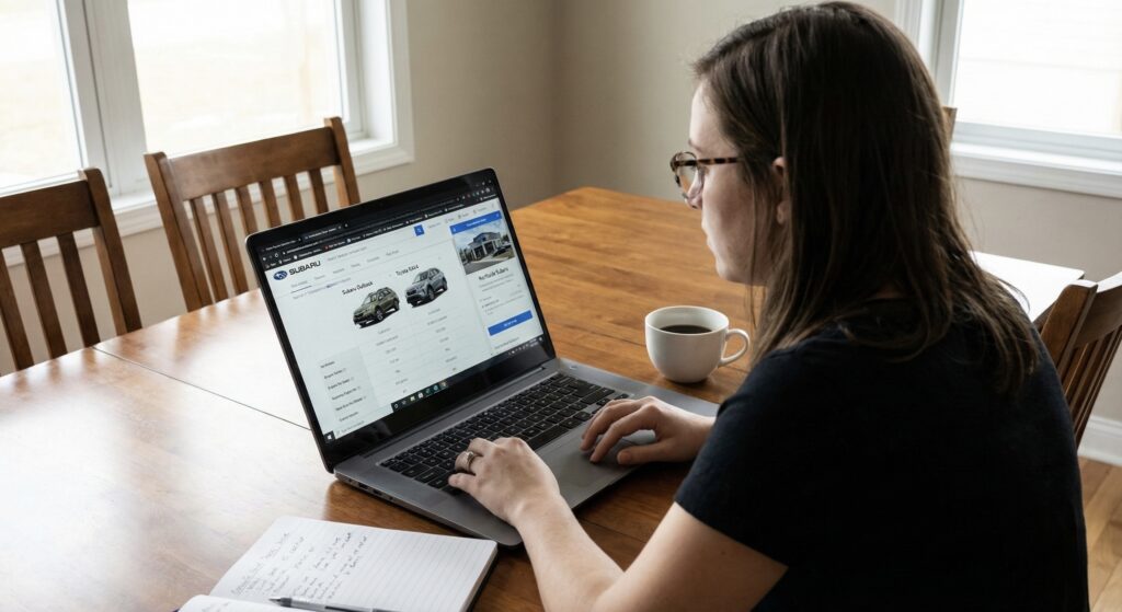 High-intent car shopper researching vehicles through organic search results