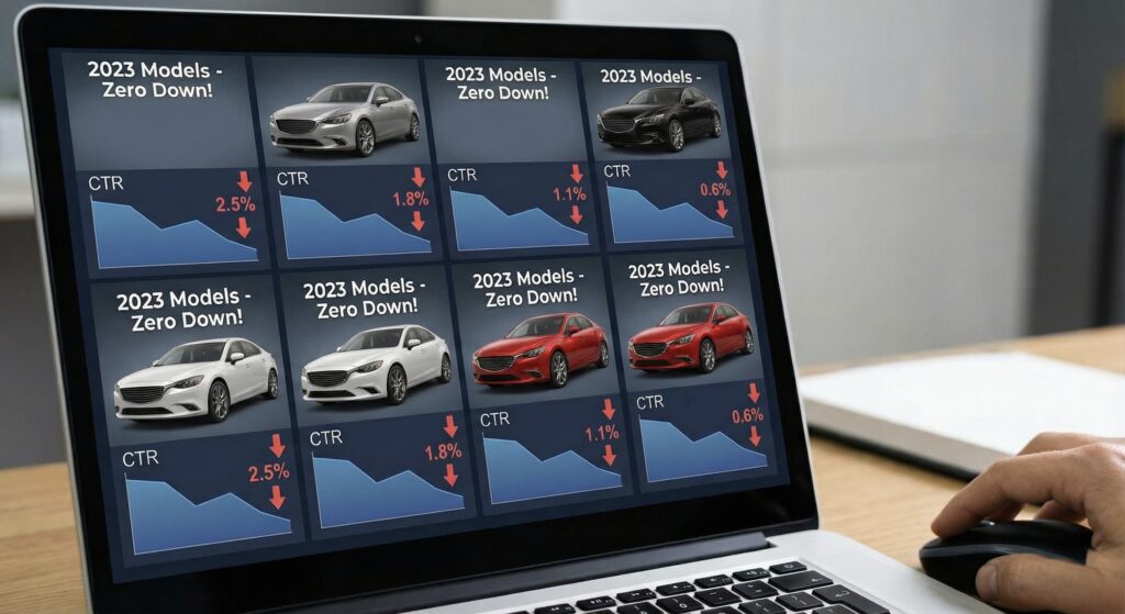 Ad fatigue reducing click-through rates in dealership paid search campaigns. Bid inflation is predictable and relentless.